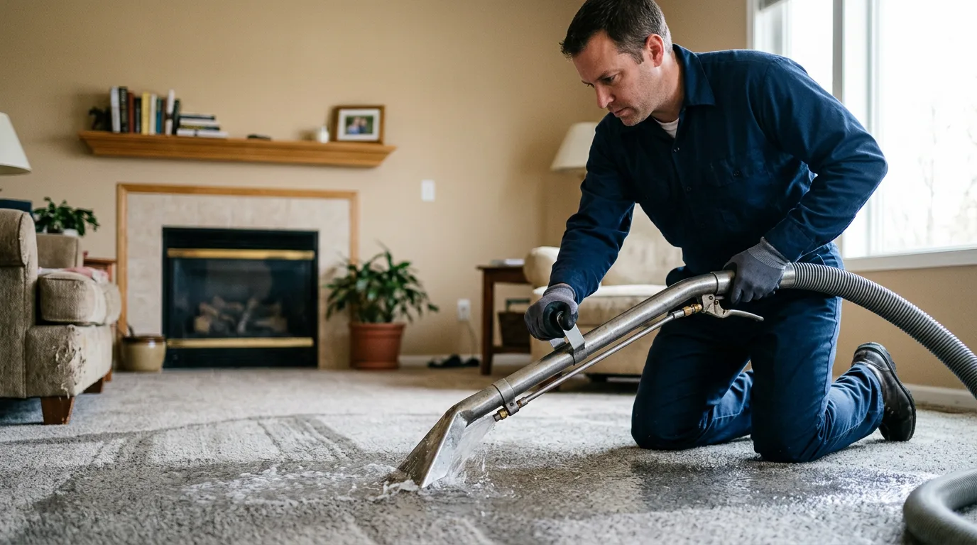 Water damage restoration technician working near Meriden, KS